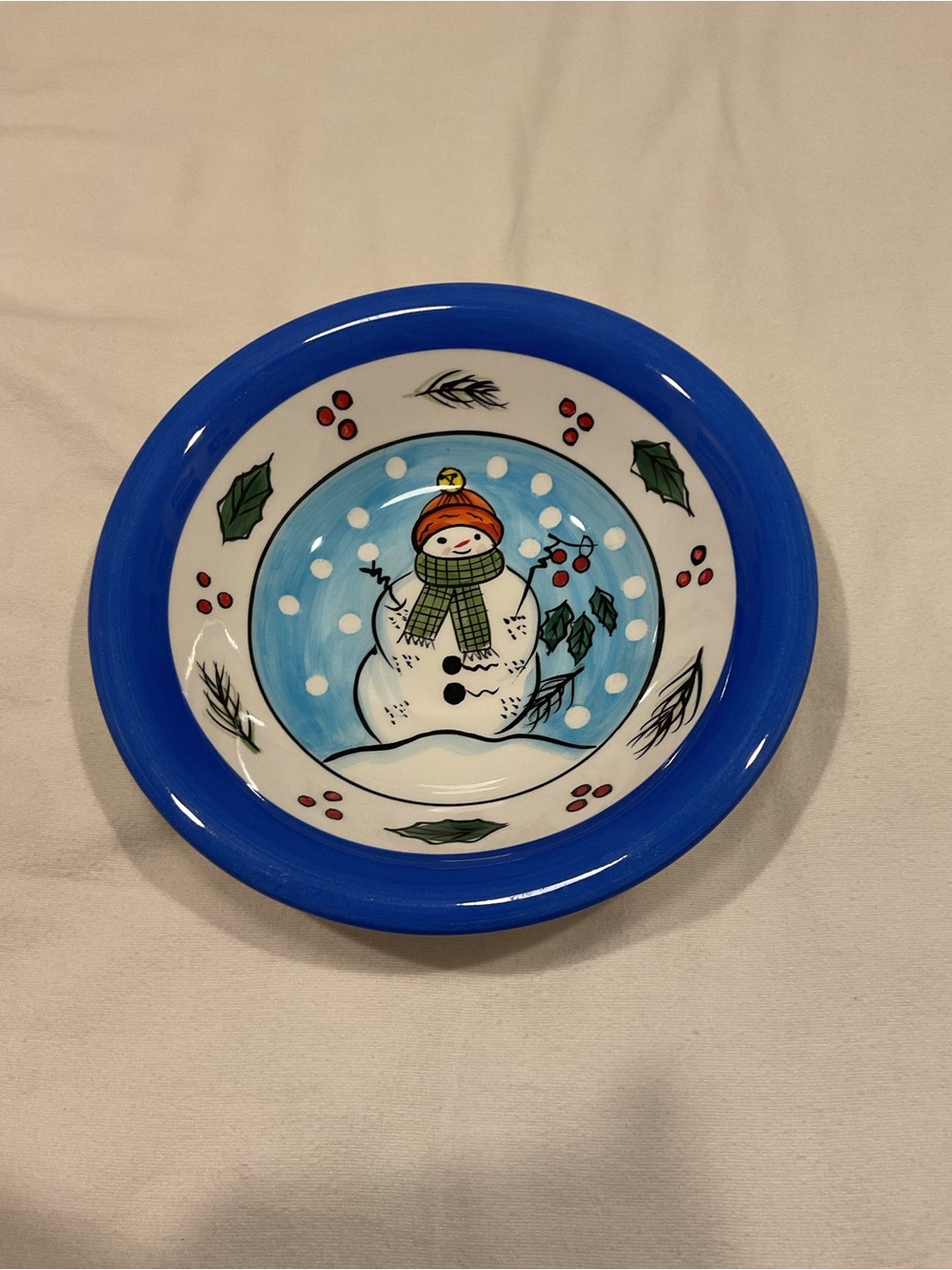 Libbey Bright Blue Snowman Holiday Serving Bowl